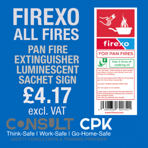Firexo Pan Fire Extinguisher Photo Luminescent Sachet Sign