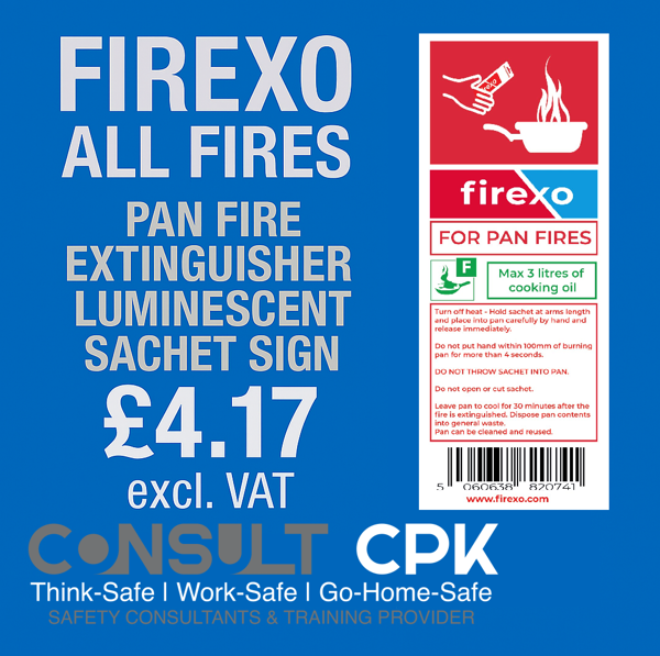 Firexo Pan Fire Extinguisher Photo Luminescent Sachet Sign